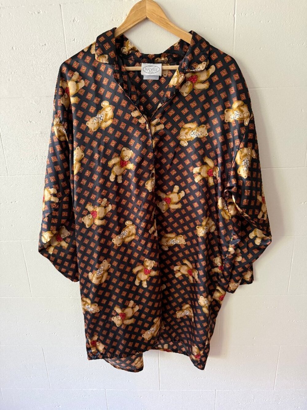 Vintage Teddy Bear Silky Night Shirt Nightgown | Large